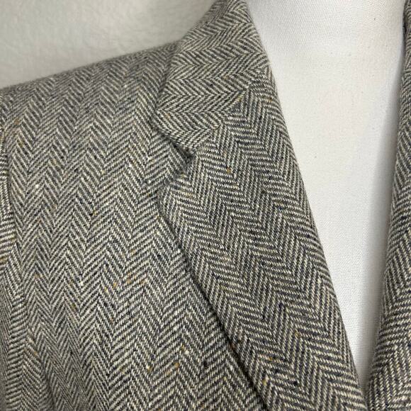 Lands End women's 100% lambswool gray herringbone 4 button lined blazer 10P - Picture 2 of 12